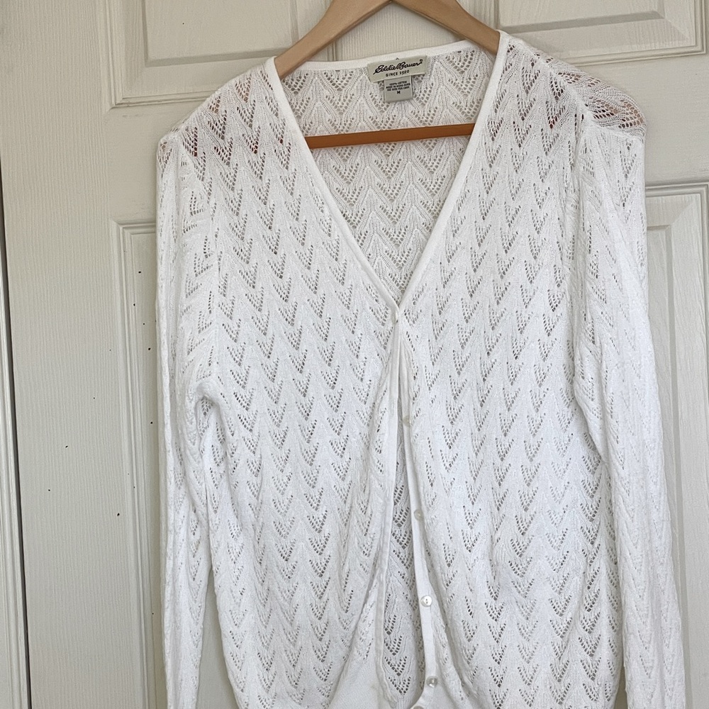 Eddie Bauer White Lace Cardigan Size Medium